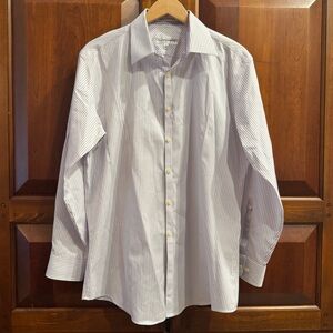 Jhane Barnes Mens 16 32/33 White Purple Striped Long Sleeve Non Iron Dress Shirt